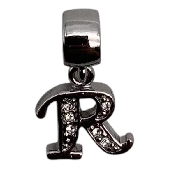 Crystal Initial Letter R Charm Sliver Tone For Bracelets & Necklaces Unisex - Picture 5 of 6
